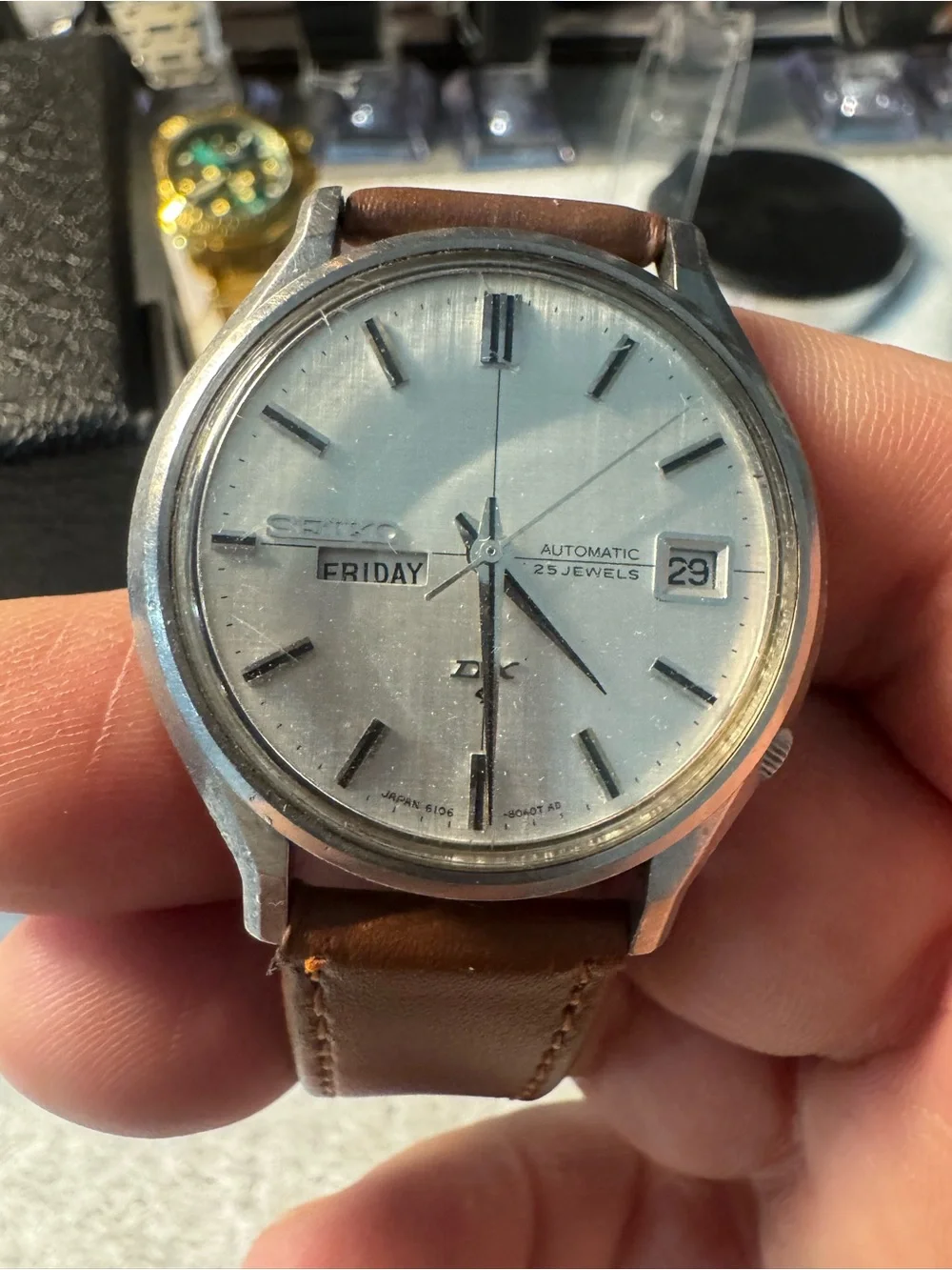 Seiko dx automatic Silver Dial Watch with Brown Strap